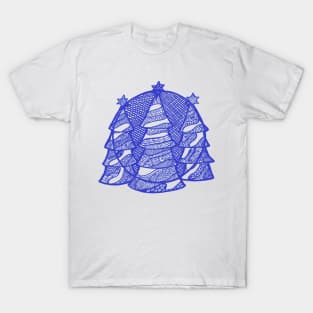 Christmas fir trees in blue ink T-Shirt